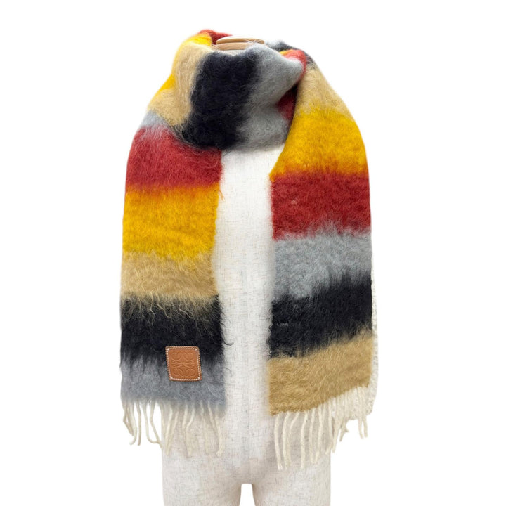 Excellent LOEWE Scarf Anagram Leather Patch Border Pattern multicolor mohair
