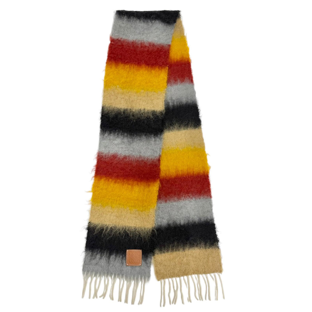 Excellent LOEWE Scarf Anagram Leather Patch Border Pattern multicolor mohair