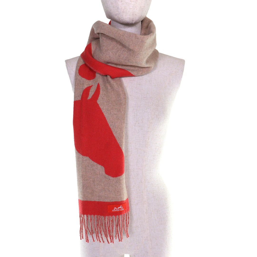 Excellent HERMES Scarf love story fringe Red series cashmere Women