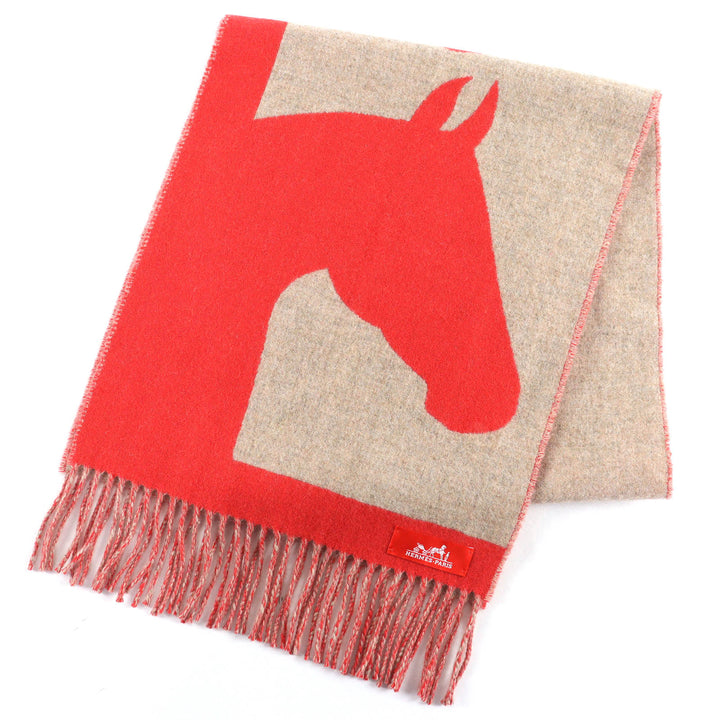 Excellent HERMES Scarf love story fringe Red series cashmere Women