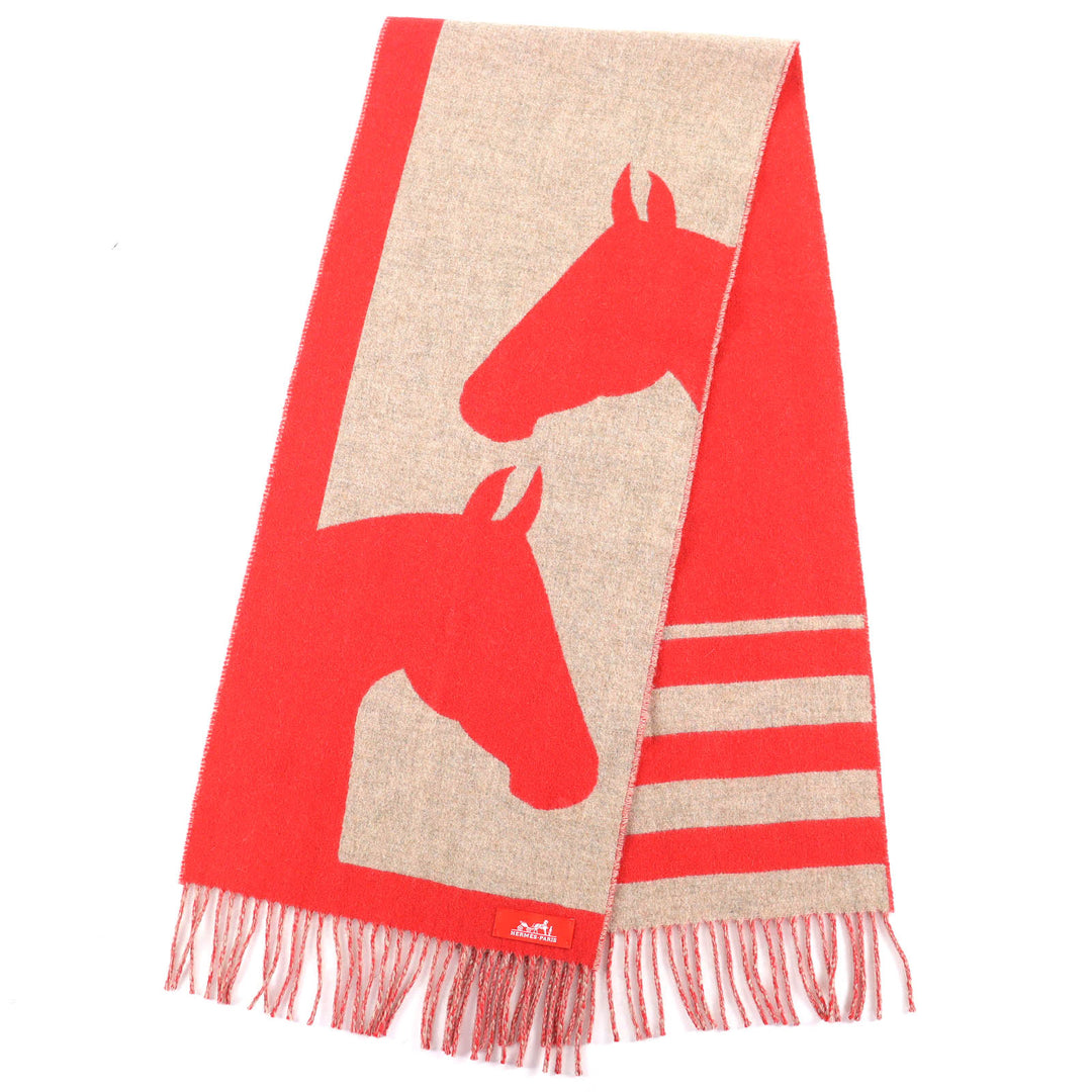 Excellent HERMES Scarf love story fringe Red series cashmere Women