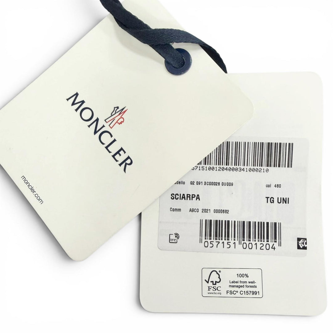 Pristine MONCLER Scarf SCIARPA Logo leather patch, check pattern, Beige mohair