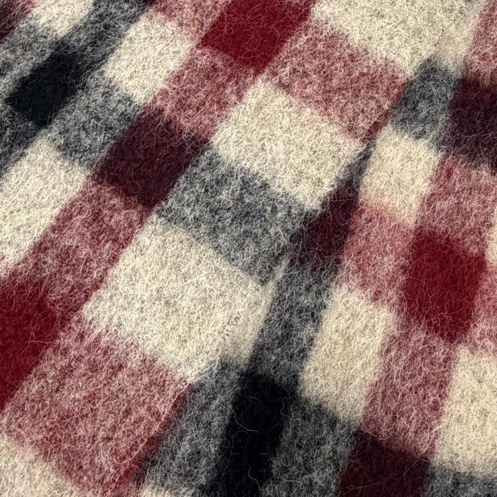 Pristine MONCLER Scarf SCIARPA Logo leather patch, check pattern, Beige mohair