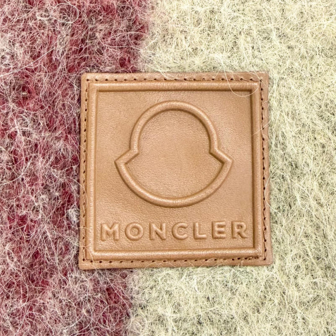 Pristine MONCLER Scarf SCIARPA Logo leather patch, check pattern, Beige mohair