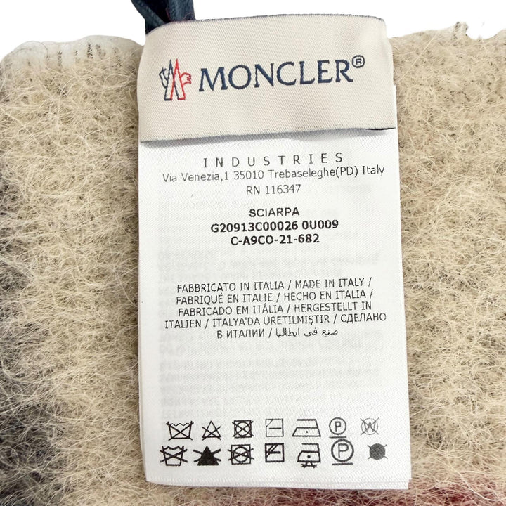 Pristine MONCLER Scarf SCIARPA Logo leather patch, check pattern, Beige mohair