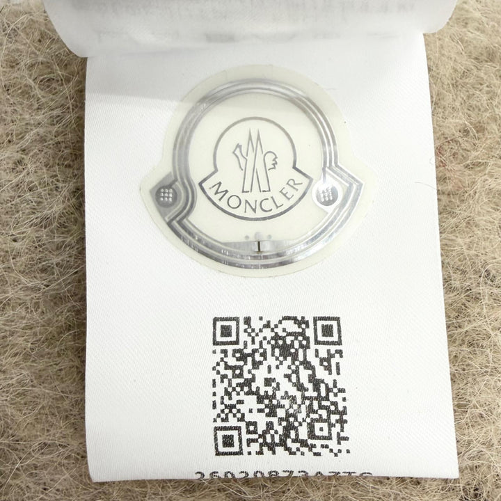 Pristine MONCLER Scarf SCIARPA Logo leather patch, check pattern, Beige mohair
