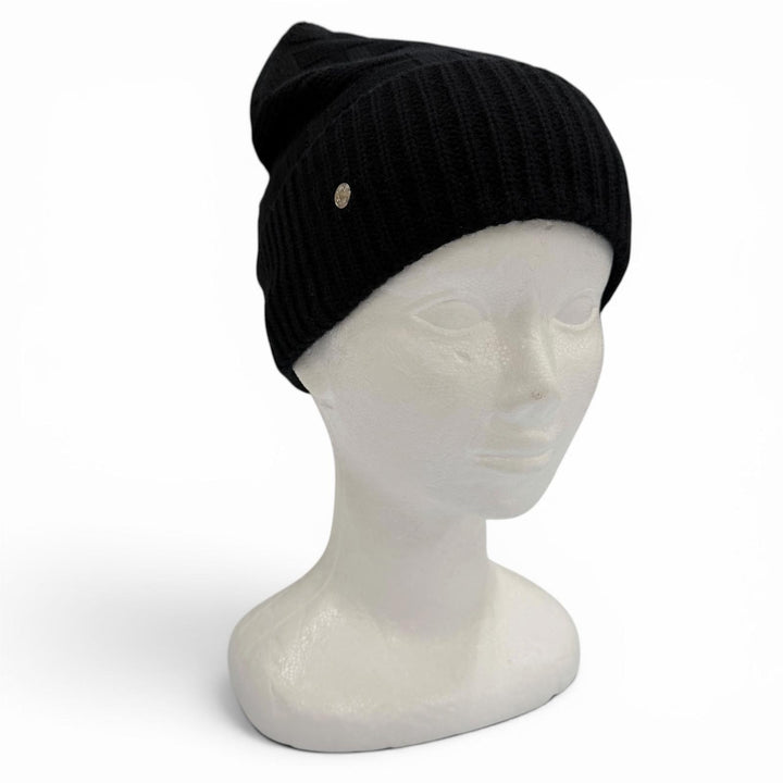 Pristine HERMES Knit cap Frecans Serie Metal Hat black wool mens M