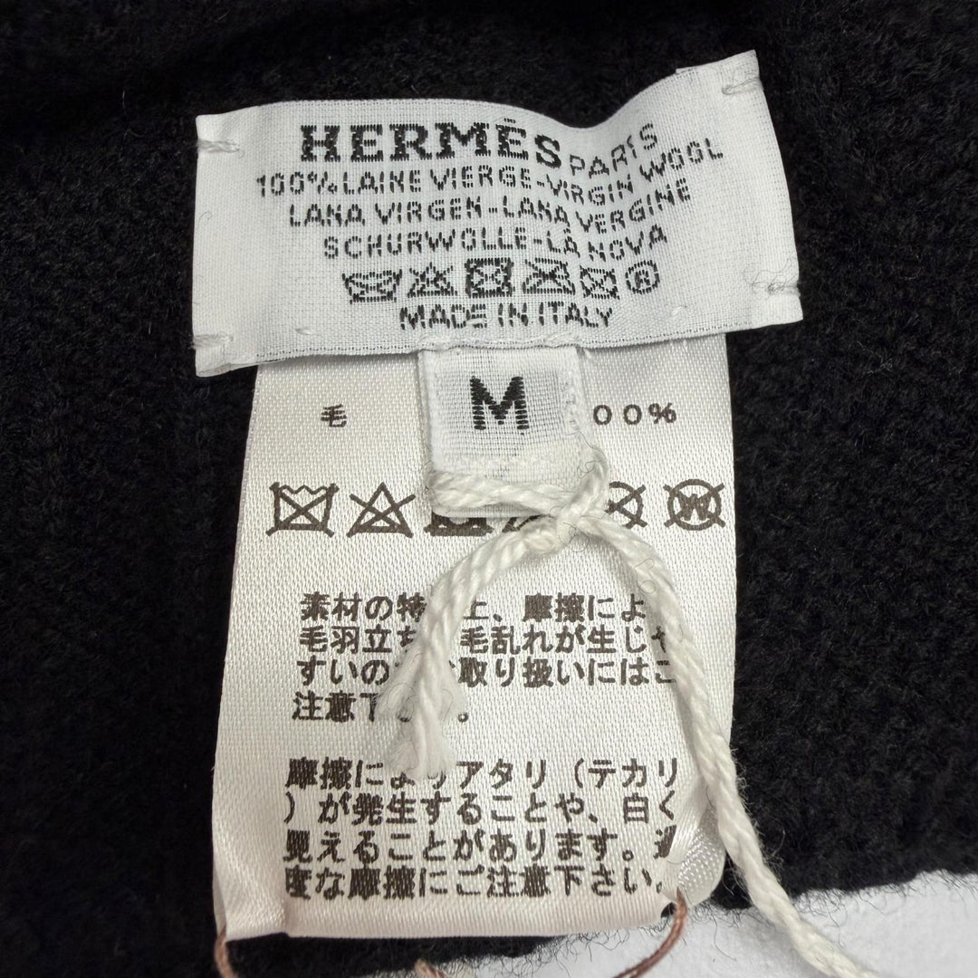 Pristine HERMES Knit cap Frecans Serie Metal Hat black wool mens M