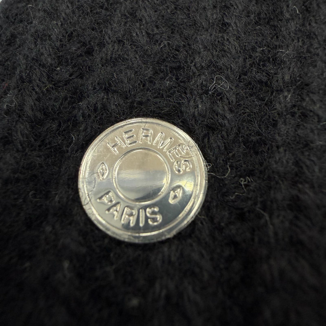 Pristine HERMES Knit cap Frecans Serie Metal Hat black wool mens M