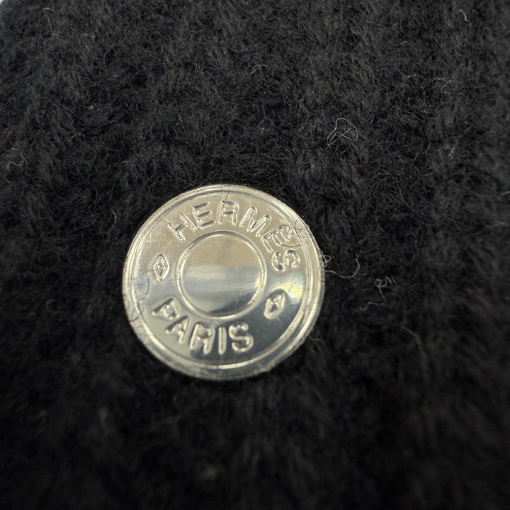 Pristine HERMES Knit cap Frecans Serie Metal Hat black wool mens M