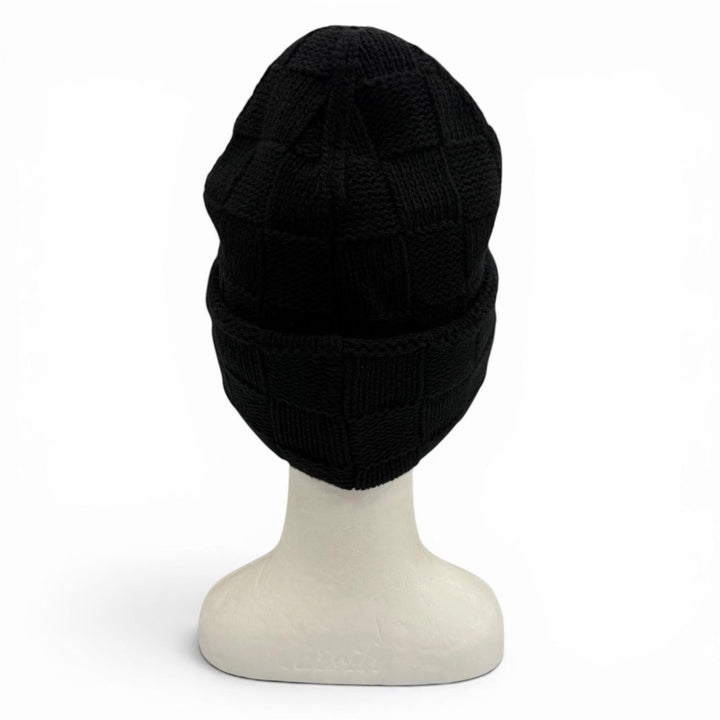 Great LOUIS VUITTON Knit cap Damier Pearl Beanie Hat black wool mens S M7336A