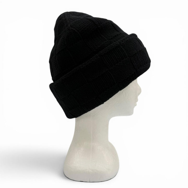 Great LOUIS VUITTON Knit cap Damier Pearl Beanie Hat black wool mens S M7336A