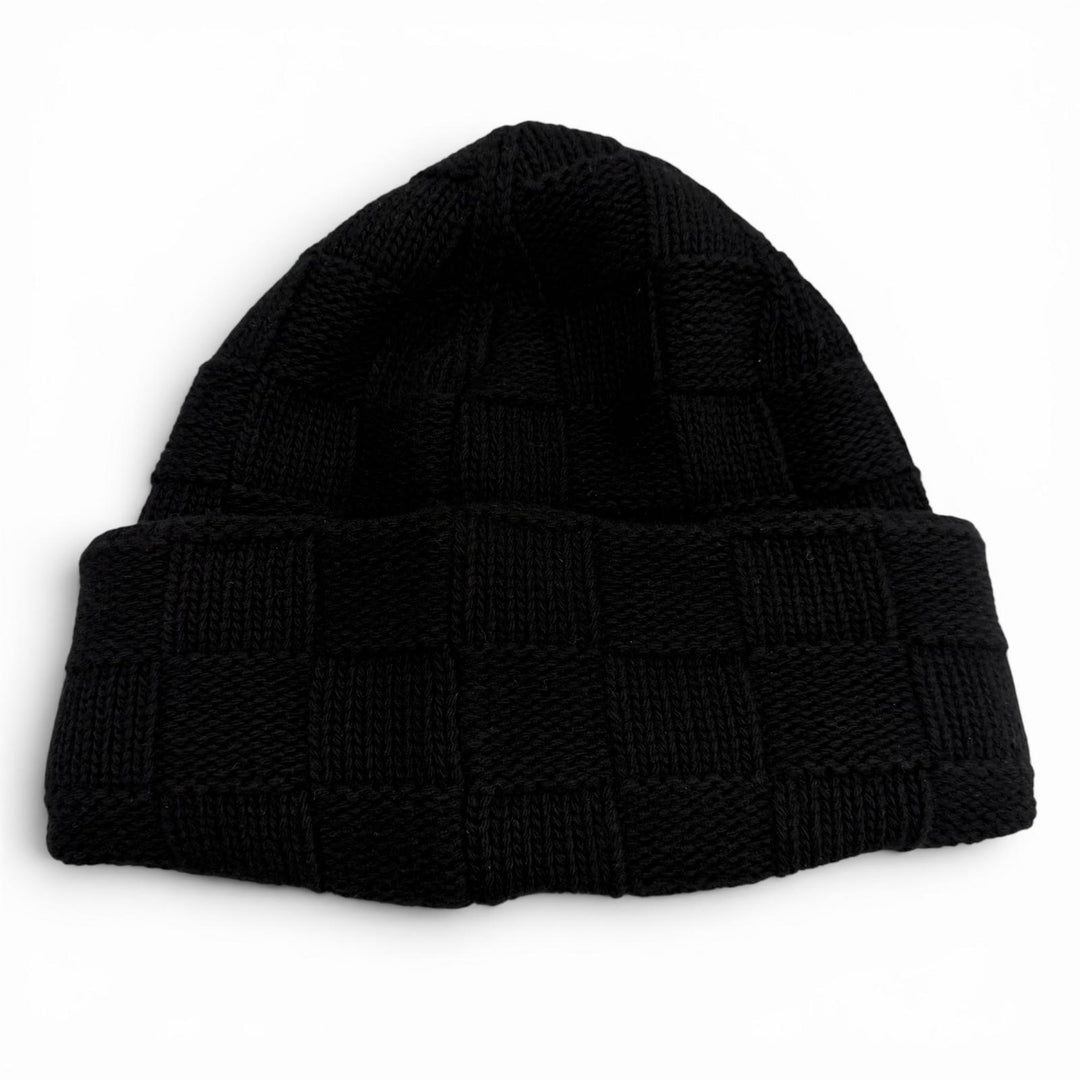 Great LOUIS VUITTON Knit cap Damier Pearl Beanie Hat black wool mens S M7336A