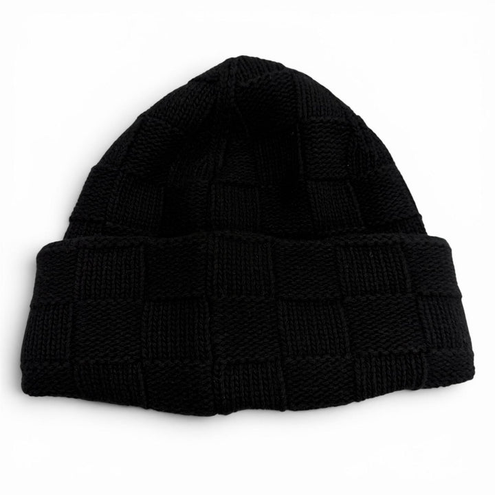 Great LOUIS VUITTON Knit cap Damier Pearl Beanie Hat black wool mens S M7336A