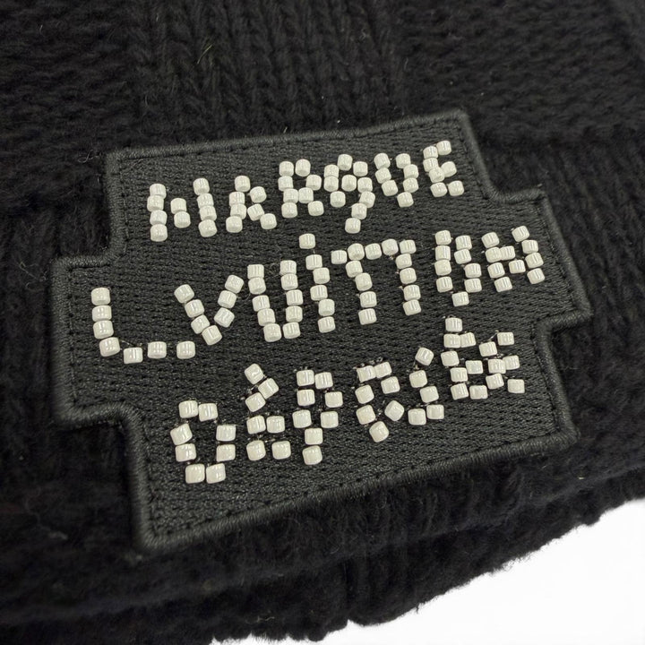 Great LOUIS VUITTON Knit cap Damier Pearl Beanie Hat black wool mens S M7336A