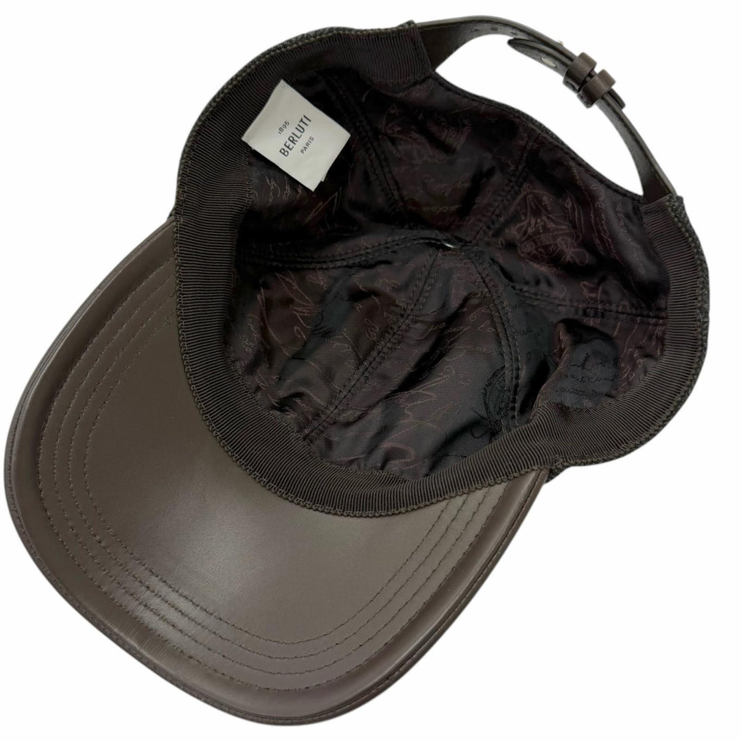 Great BERLUTI cap Logo embroidery, reverse calligraphy pattern, leather visor