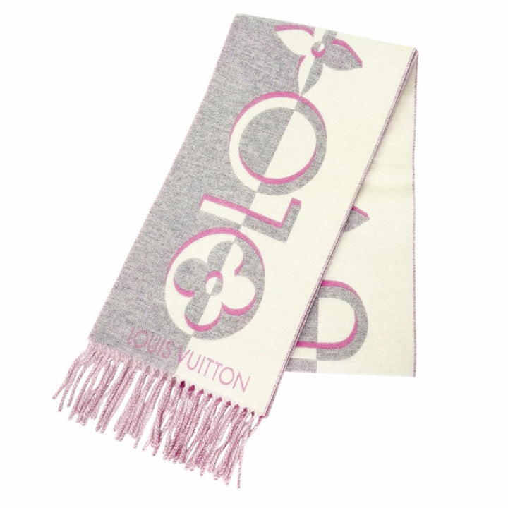 Excellent LOUIS VUITTON Scarf Muffler Duo Infiniti fringe Rose wool Women M93281