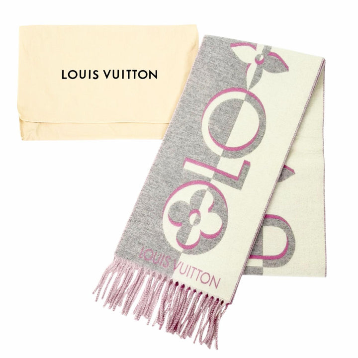 Excellent LOUIS VUITTON Scarf Muffler Duo Infiniti fringe Rose wool Women M93281