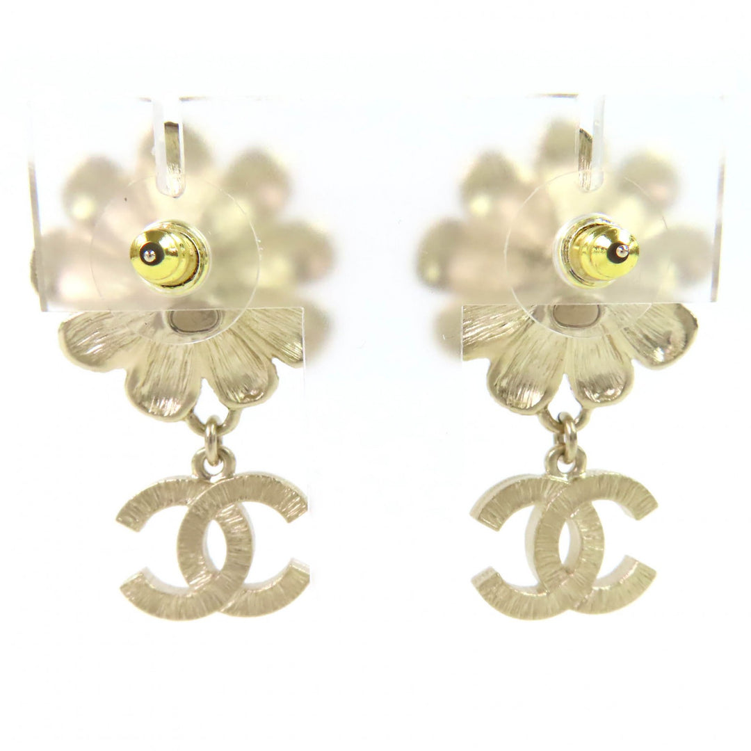 Excellent CHANEL Pierce COCO Mark Flower Rhinestone Faux Pearl Swing A22K