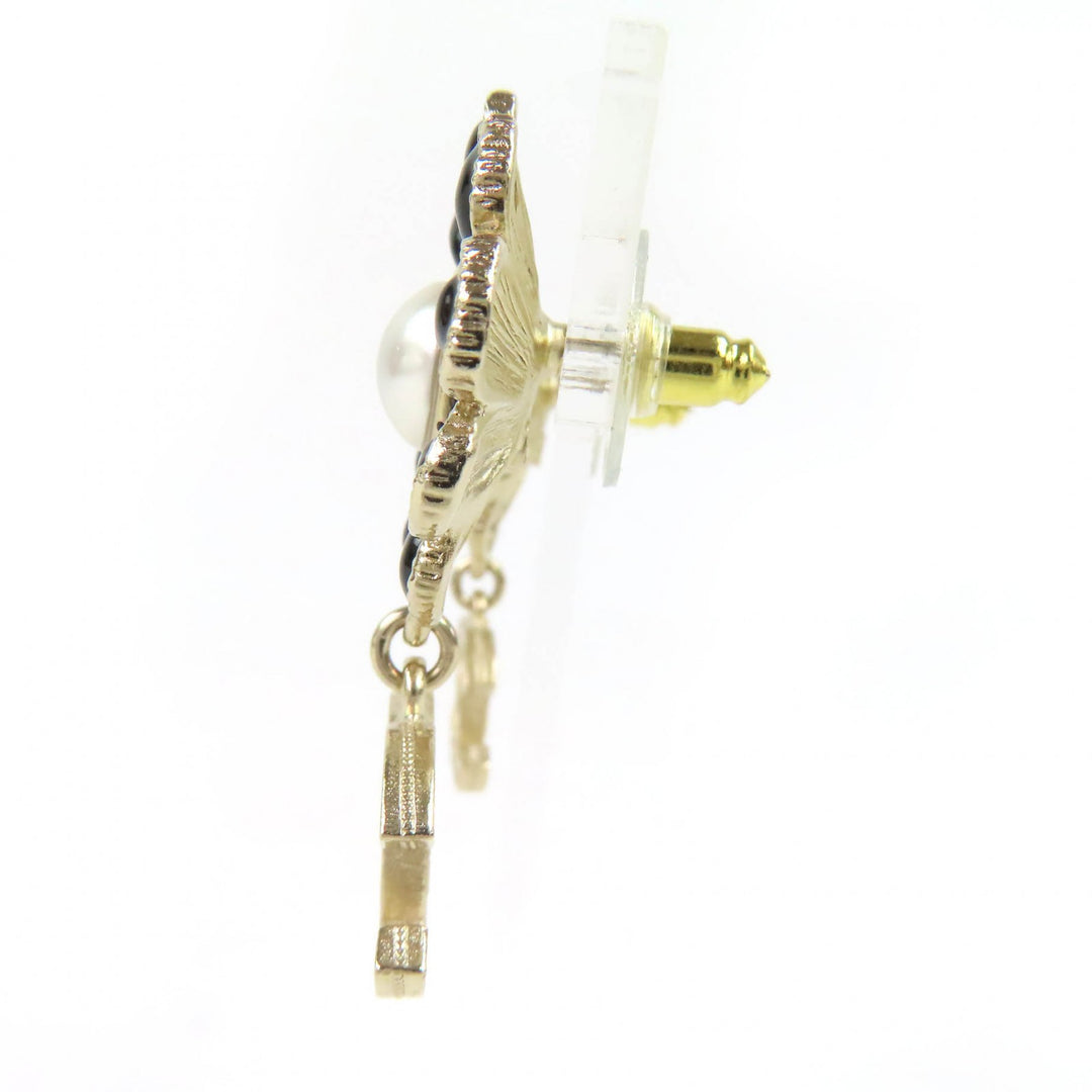 Excellent CHANEL Pierce COCO Mark Flower Rhinestone Faux Pearl Swing A22K