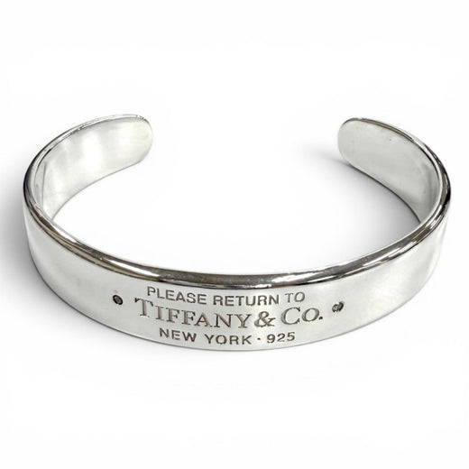Great TIFFANY&Co. Bangle Return to Narrow Cuff Bangle with 2 Diamonds AG925