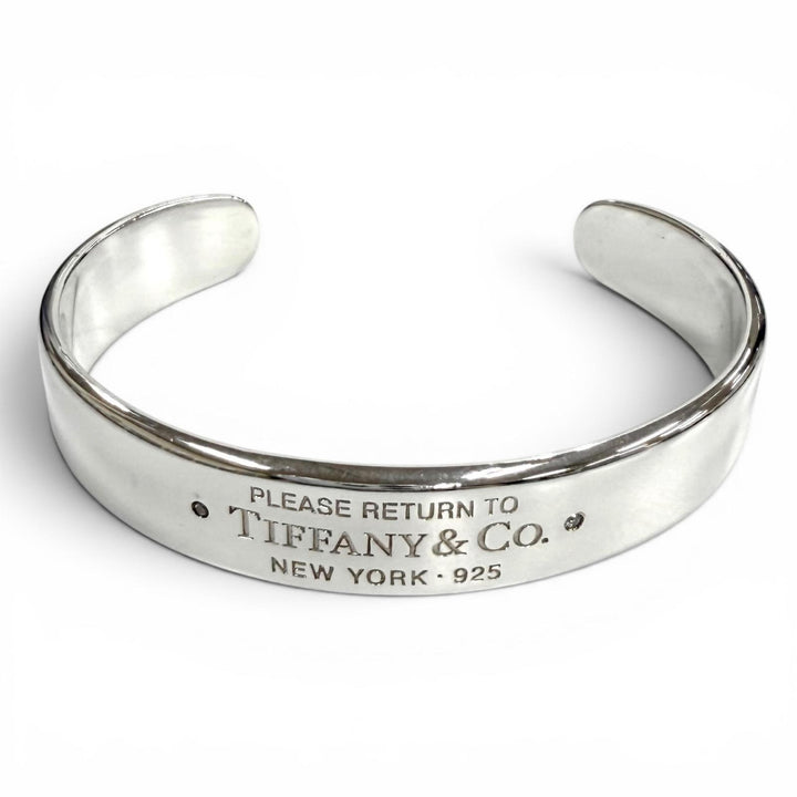 Great TIFFANY&Co. Bangle Return to Narrow Cuff Bangle with 2 Diamonds AG925