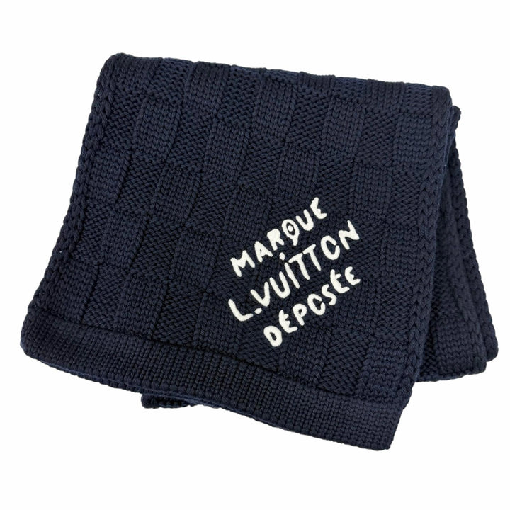 Great LOUIS VUITTON Scarf Damier Snug Navy wool mens M96959