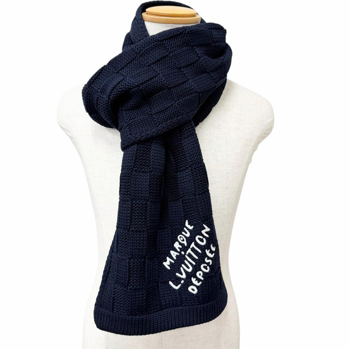 Great LOUIS VUITTON Scarf Damier Snug Navy wool mens M96959