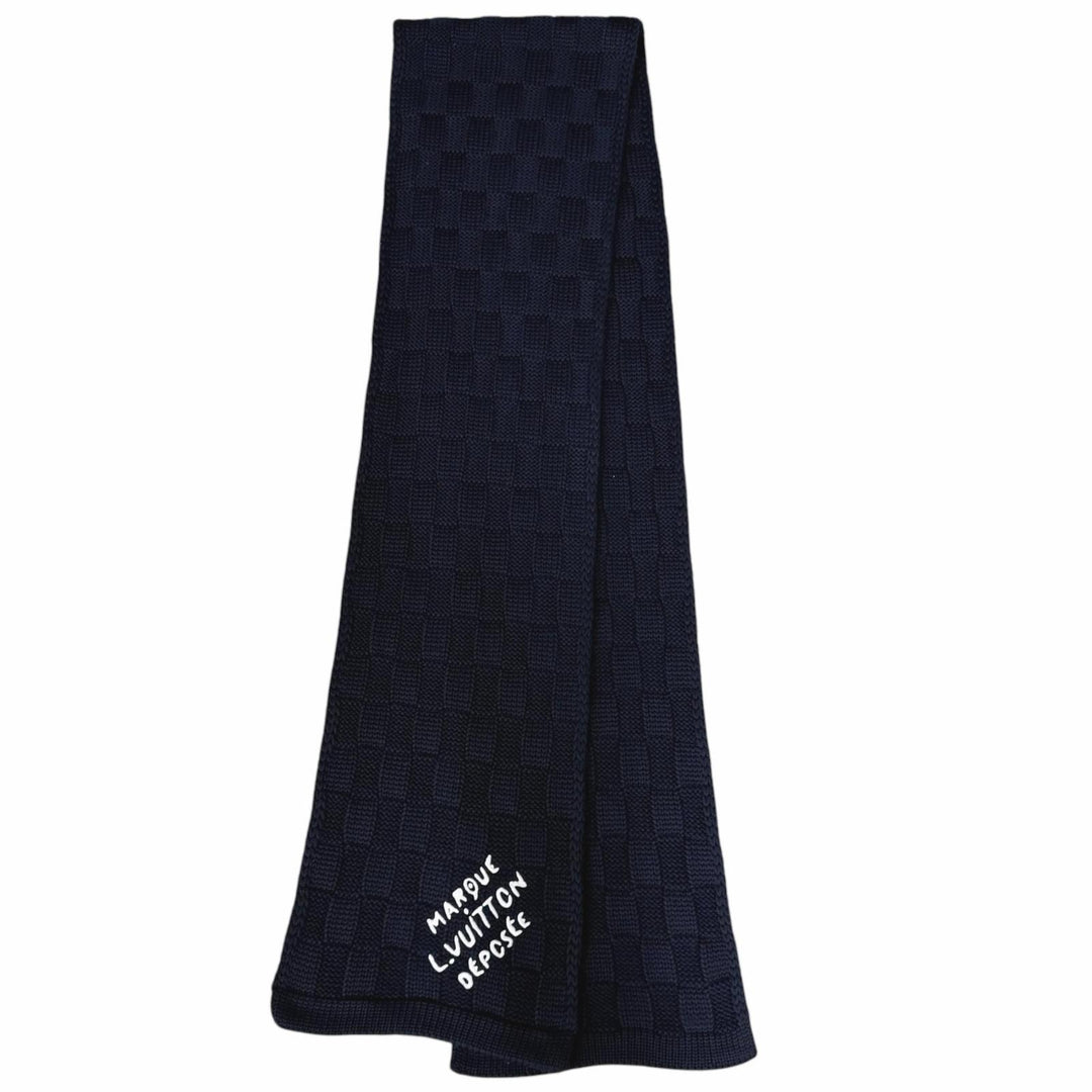 Great LOUIS VUITTON Scarf Damier Snug Navy wool mens M96959