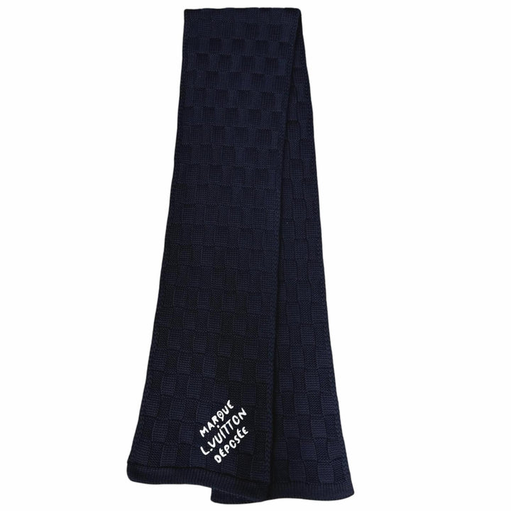 Great LOUIS VUITTON Scarf Damier Snug Navy wool mens M96959