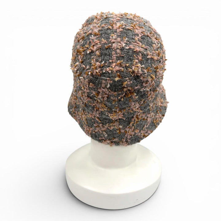 Great CHANEL hat COCO MarkMetal Check Pattern Ribbon Tweed Bucket Bag wool S 22K