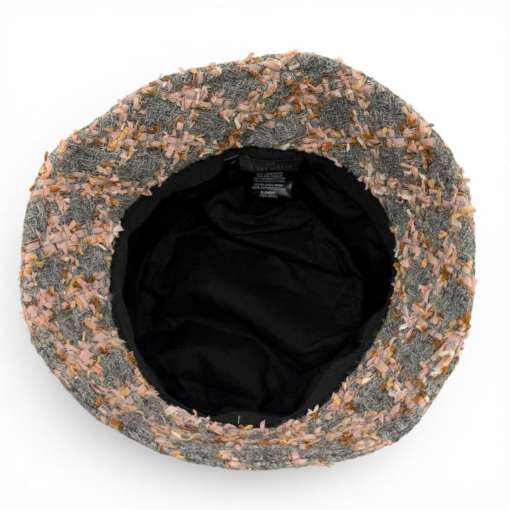 Great CHANEL hat COCO MarkMetal Check Pattern Ribbon Tweed Bucket Bag wool S 22K