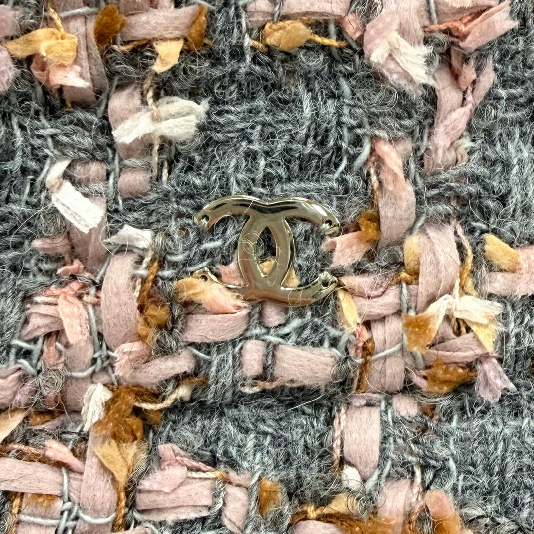 Great CHANEL hat COCO MarkMetal Check Pattern Ribbon Tweed Bucket Bag wool S 22K