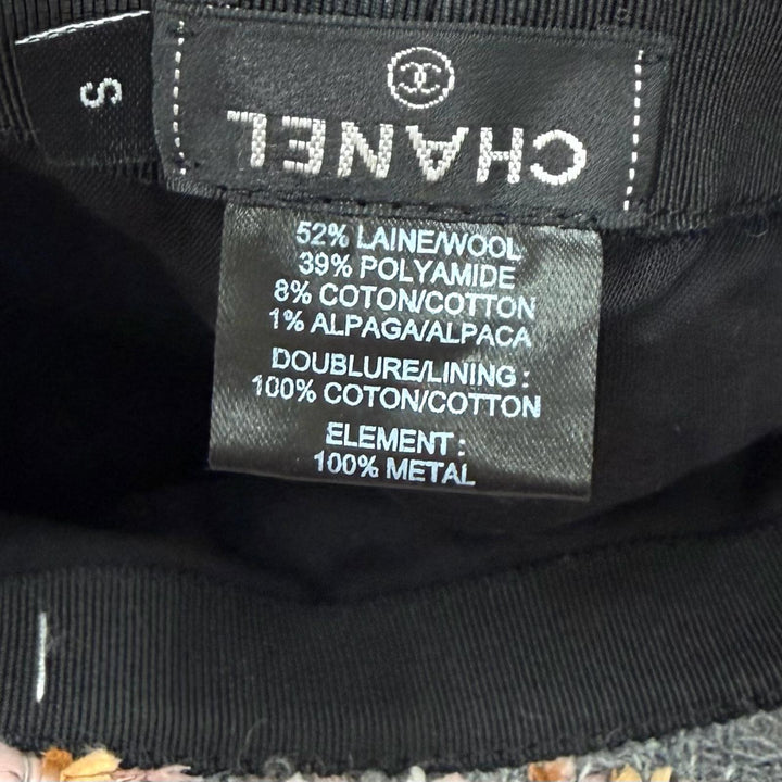 Great CHANEL hat COCO MarkMetal Check Pattern Ribbon Tweed Bucket Bag wool S 22K
