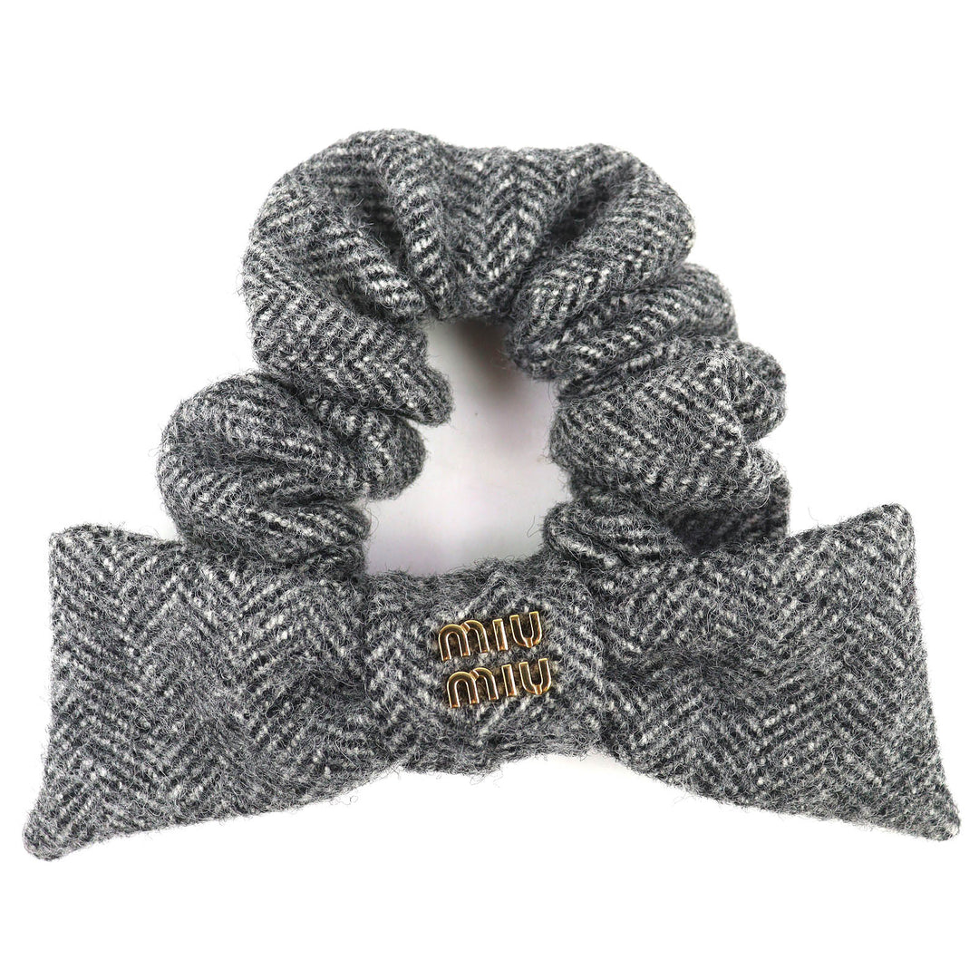 Excellent MIUMIU Chevron wool scrunchie Tweed hair tie with ribbon, 51F181