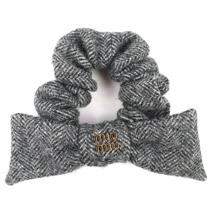 Excellent MIUMIU Chevron wool scrunchie Tweed hair tie with ribbon, 51F181