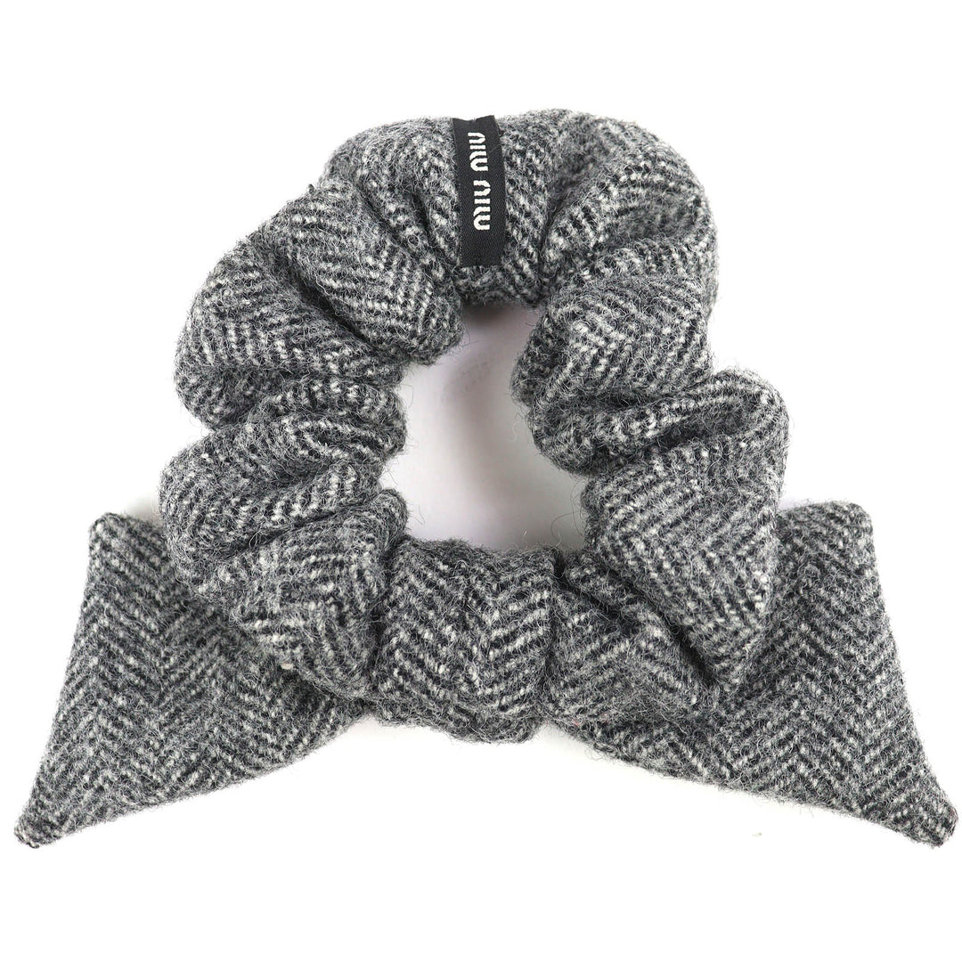 Excellent MIUMIU Chevron wool scrunchie Tweed hair tie with ribbon, 51F181