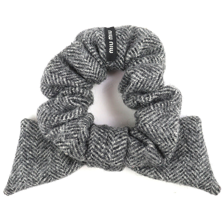 Excellent MIUMIU Chevron wool scrunchie Tweed hair tie with ribbon, 51F181