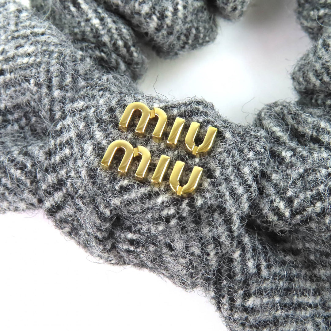 Excellent MIUMIU Chevron wool scrunchie Tweed hair tie with ribbon, 51F181