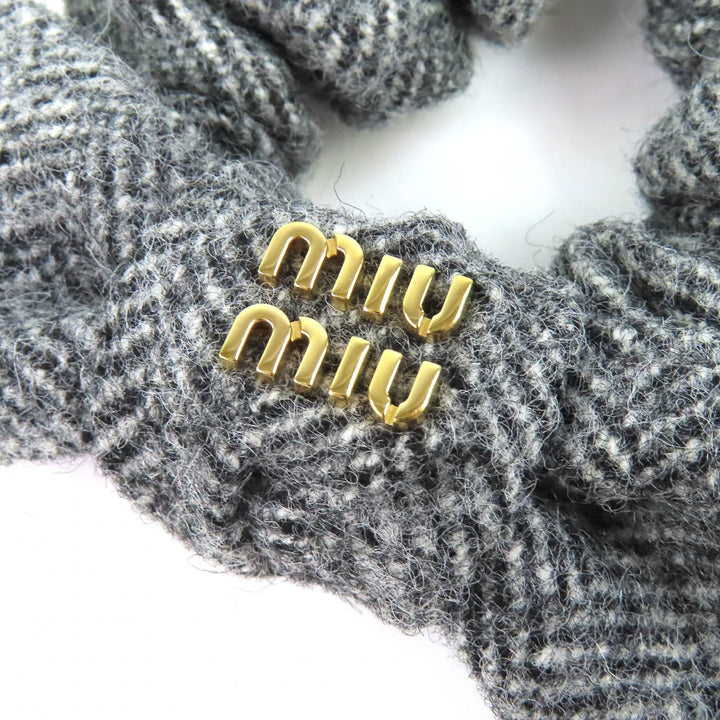Excellent MIUMIU Chevron wool scrunchie Tweed hair tie with ribbon, 51F181