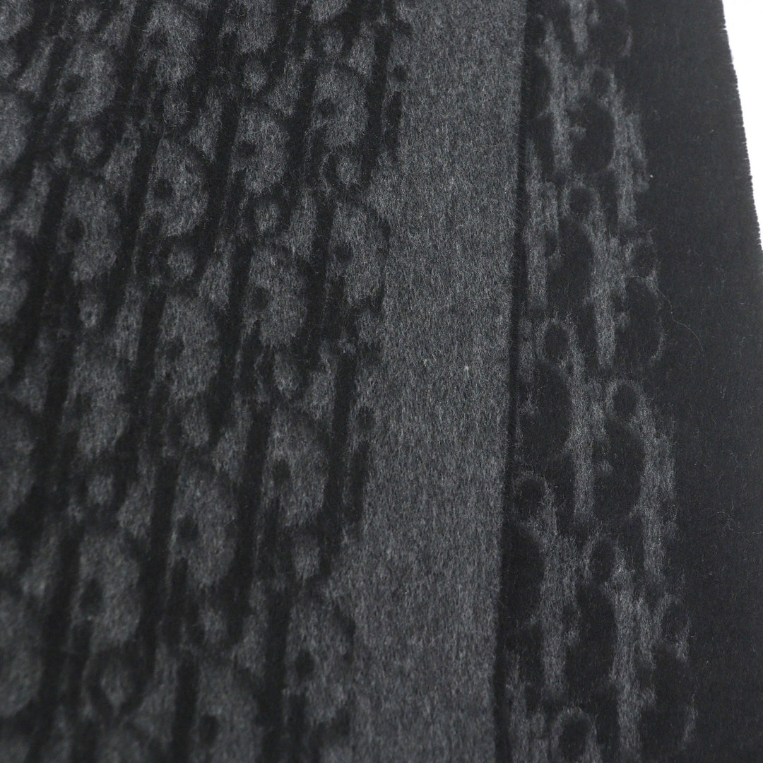 Pristine DIOR Scarf Oblique logo print large shawl with fringe gray silk