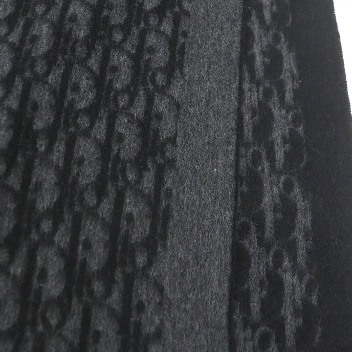 Pristine DIOR Scarf Oblique logo print large shawl with fringe gray silk