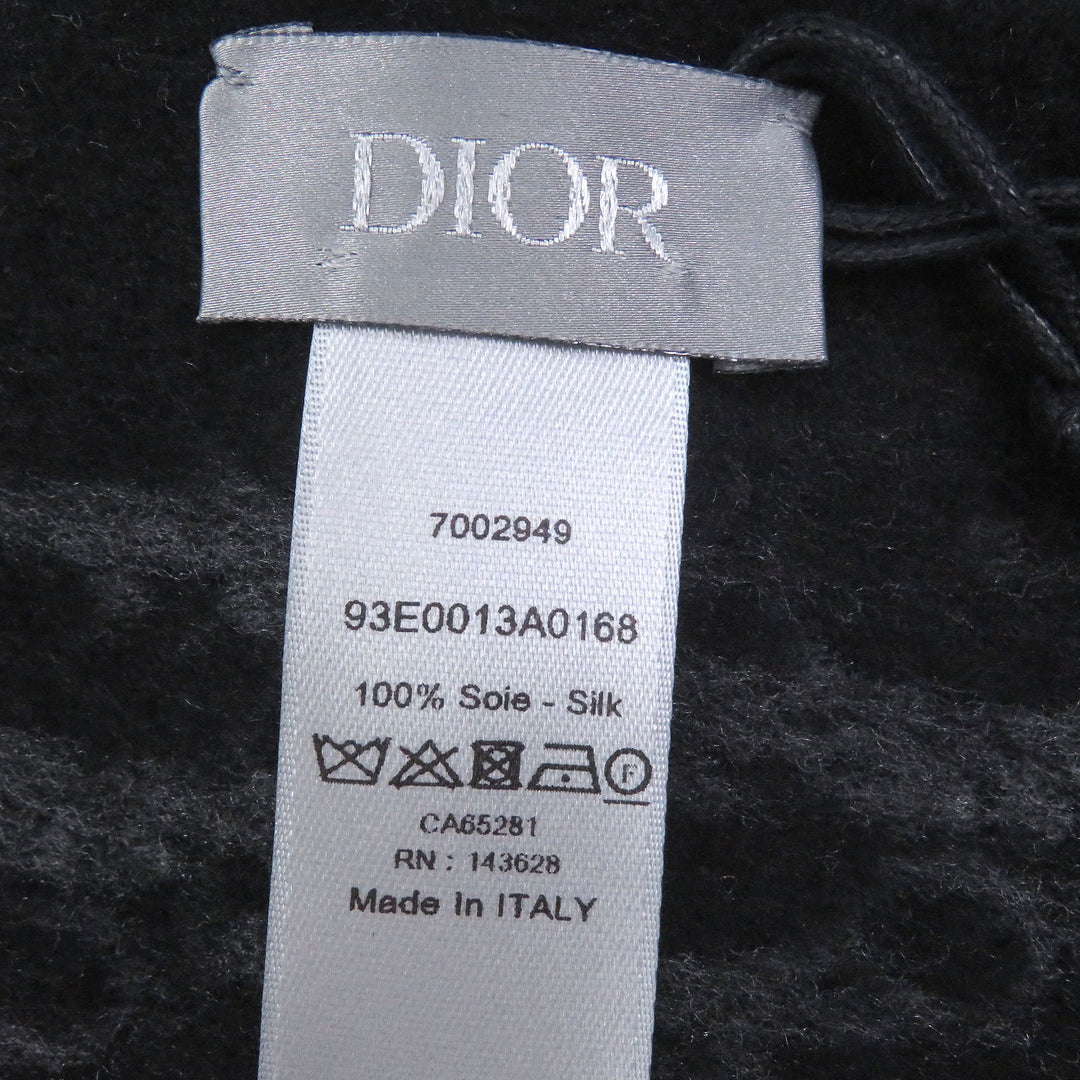 Pristine DIOR Scarf Oblique logo print large shawl with fringe gray silk