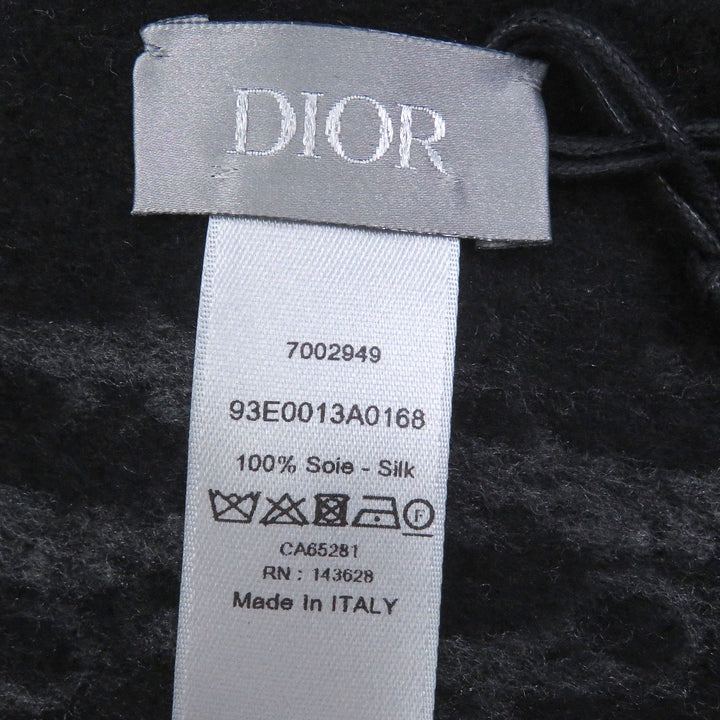 Pristine DIOR Scarf Oblique logo print large shawl with fringe gray silk