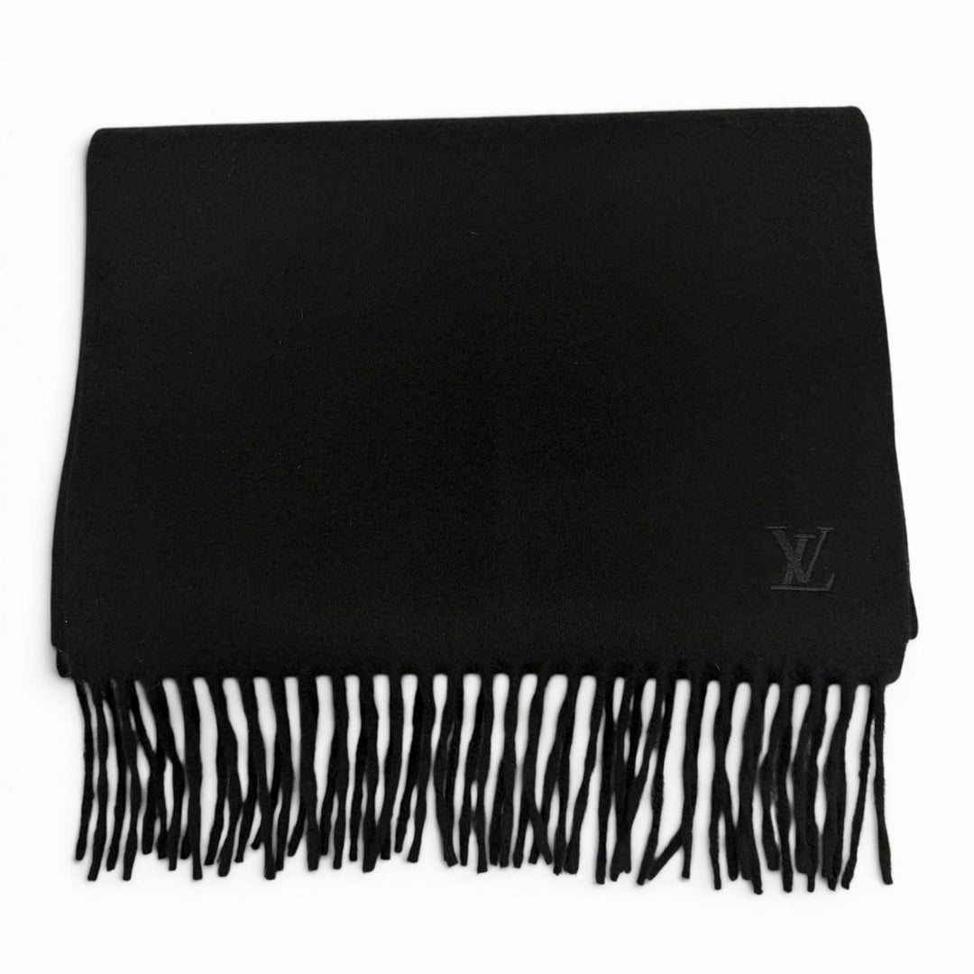 Great LOUIS VUITTON Scarf black cashmere mens M75362