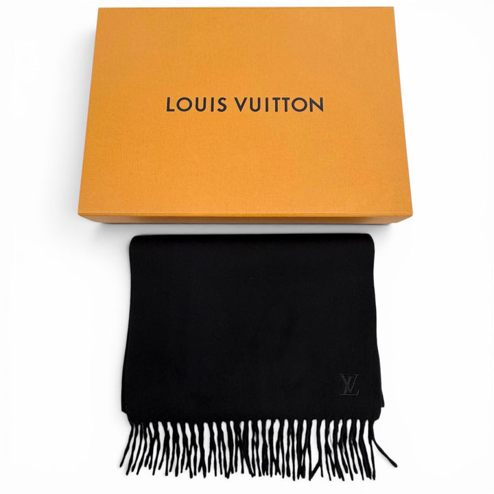 Great LOUIS VUITTON Scarf black cashmere mens M75362
