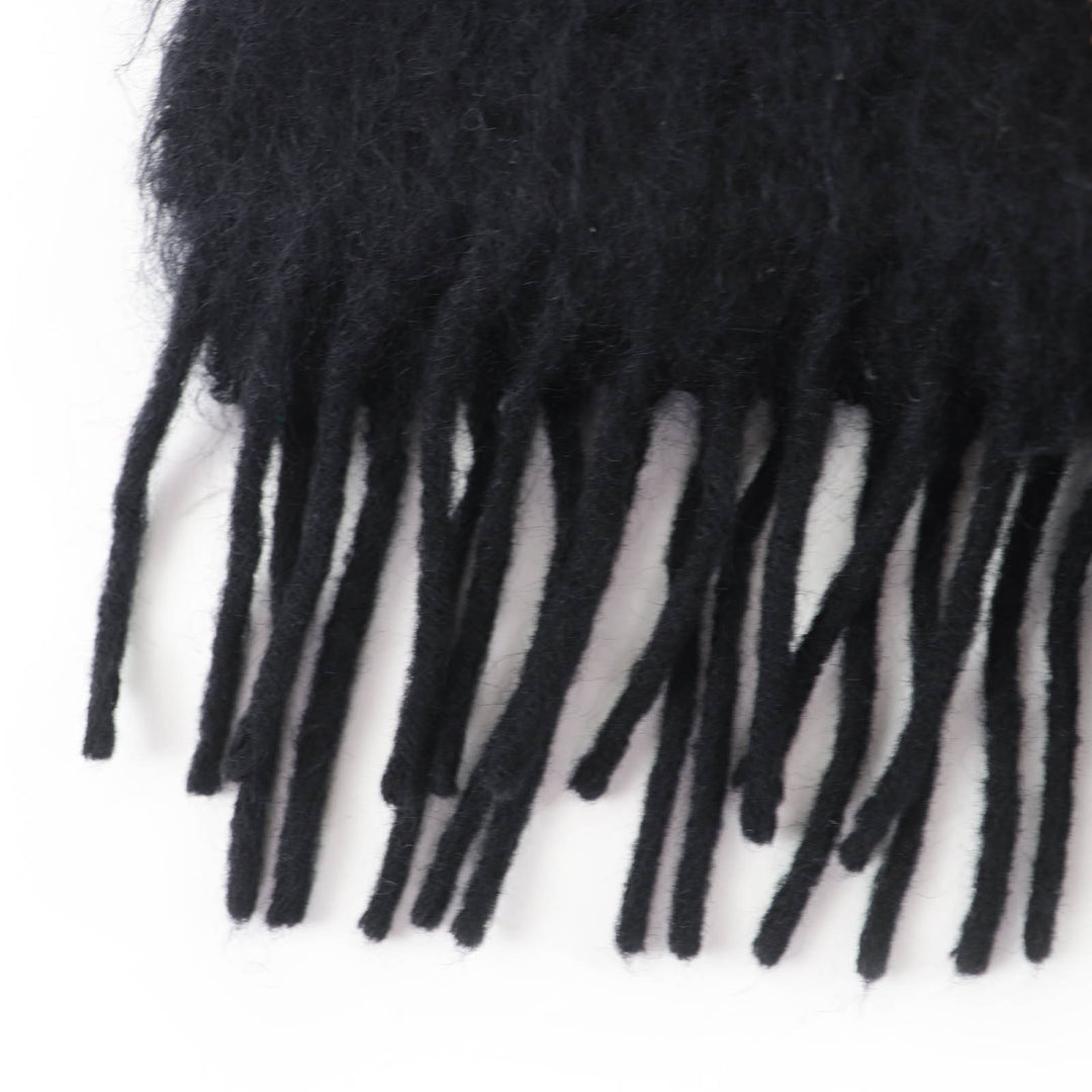 Great LOEWE Scarf Anagram leather patch with fringe black mohair Women