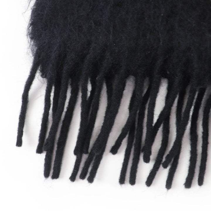 Great LOEWE Scarf Anagram leather patch with fringe black mohair Women