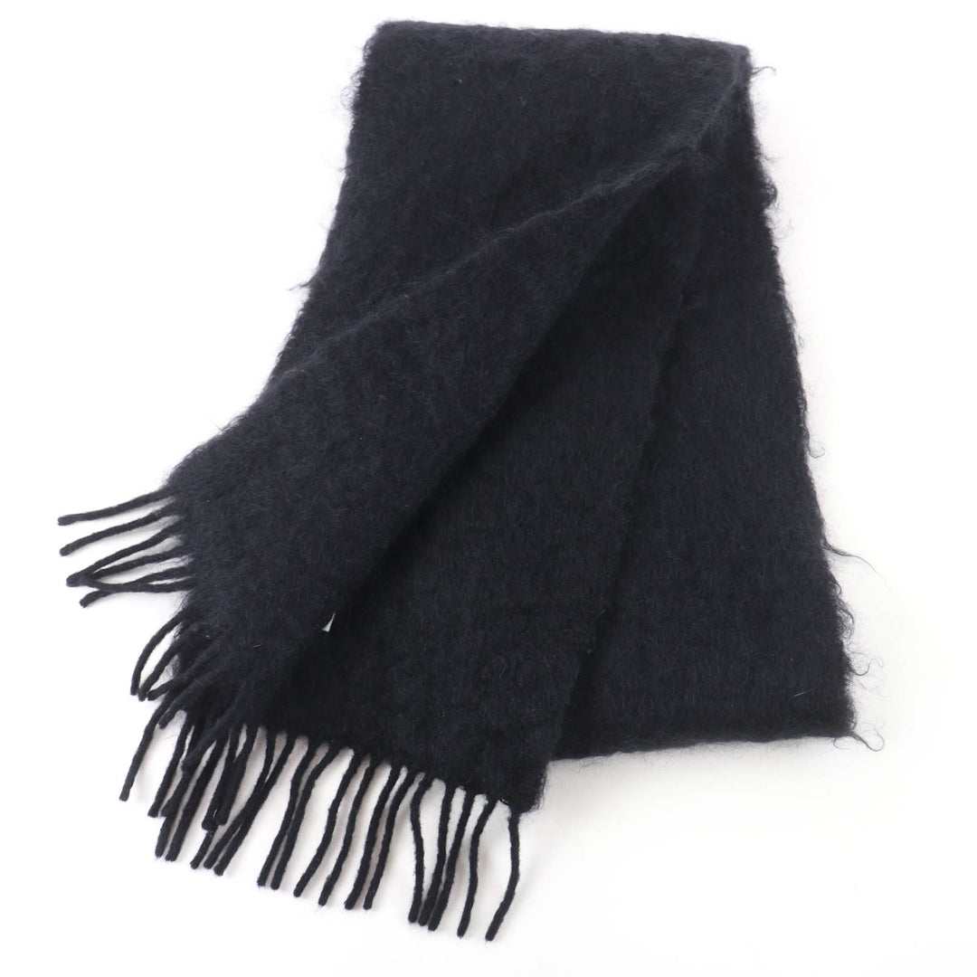 Great LOEWE Scarf Anagram leather patch with fringe black mohair Women