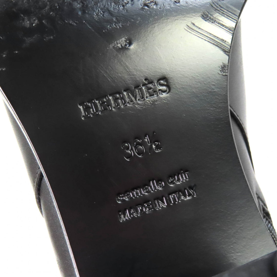 Great HERMES short boots Jill 60 Glenn buckle side zip leather heel black 36.5